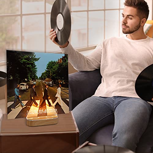 YuanDian Light up Now Playing Vinyl Record Stand, Now Spinning Record Stand, Wooden Acrylic Holder for Vinyl Album Display Storage, Vinyl Record LED Display Storage Collection Holder with USB Powered