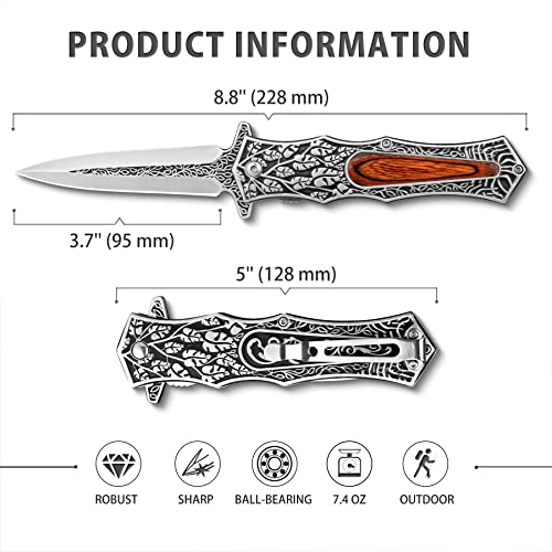 VALHALLA PASTOR Pocket Knife, 3.7'' Folding Knife with 3D Retro Embossed Pattern, Pocket Knife For Men, Liner Lock, Cool EDC Knives, Gift for men