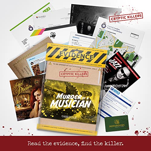 Cryptic Killers Unsolved Murder Mystery Game - Cold Case File Investigation - Detective Clues/Evidence - Solve The Crime - Individuals, Date Nights & Party Groups - Murder of a Musician