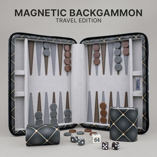 Magnetic Travel Backgammon Sets for Adults - Quality PU Leather Backgammon Board Game for Adults and Kids - 14" Travel Backgammon Board with 32 Magnetic Pieces in PU Leather Case