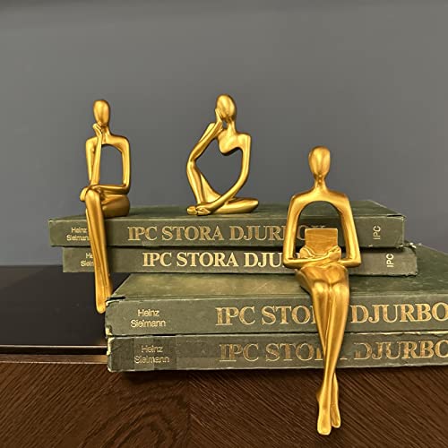 Prettidecor Gold Home Decor Thinker Statue Accents, Set of 3 Thinker Sculptures Office Decor Modern Abstract Resin Decoration on Shelf Table Desk for Living Room Office Bedroom (Small Gold)