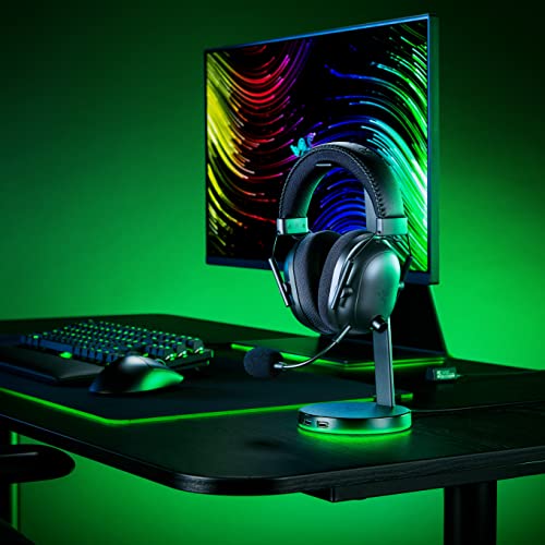 Razer Base Station V2 Chroma Headphone Headset Stand Holder: Chroma RGB Lighting - Taller Stand & Anti-Slip Ledge - USB Charging Ports - Anti-Slip Rubber Base - 3.5mm Port + Built-in DAC - Black