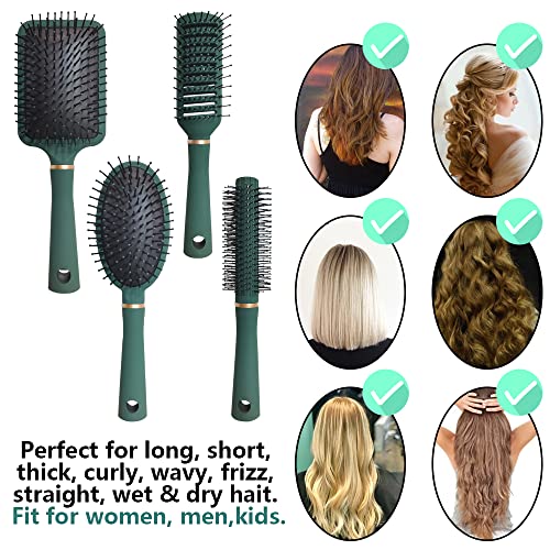 4 Pcs Hair Brush Gifts Set for Women,Detangling Hairbrush for Women and Kids,Flexible Soft Pin Bristles for Long Thick Curly Wavy Dry Damaged Hair