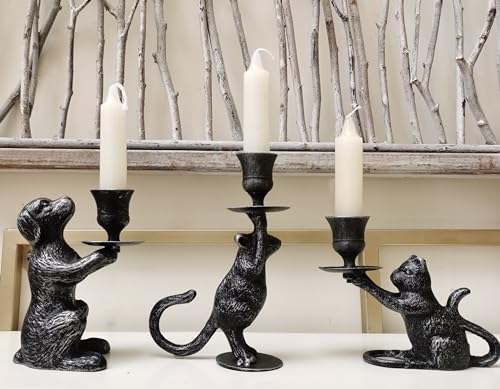 Iron Taper Candle Holder - Cat Decor Candle Holder - Dog Decorative Candle Stand - Mouse Taper Candlestick Holder