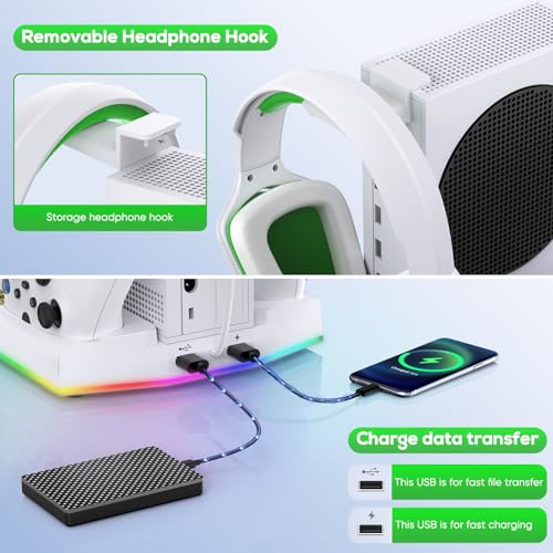 FYOUNG Vertical Charger Stand & Cooling Station for Xbox Series S, Upgrade Controller Charging Dock with 15 RGB Light, Cooler Fan System, 2X 1400mAh Rechargeable Battery, Headset Holder (White)