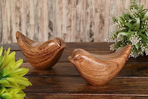 NIRMAN Acacia Wood Bird Statues Set Home Décor Bird Sculpture for Living Room, Bathroom, Office Modern Style Birds Decorative Ornaments (Set of 2) (4.5" x 2" x 2.5")