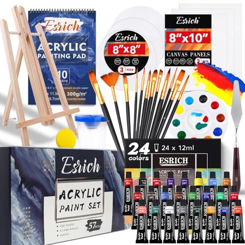 Acrylic Paint Set,57 PCS Professional Painting Supplies with Paint Brushes, Acrylic Paint, Easel, Canvases, Painting Pads，Palette, Paint Knife, Brush Cup and Art Sponge for Hobbyists and Beginners