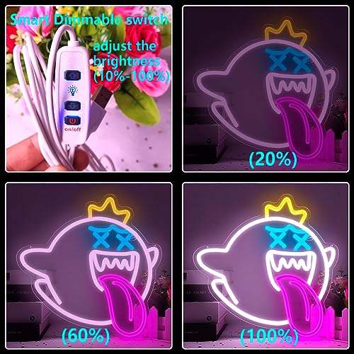 King Boo Neon Sign Ghost Led Neon Light with Dimmable switch Gaming Neon Sign for Kids Game Room Man Cave Birthday Halloween Decor Christmas Gift