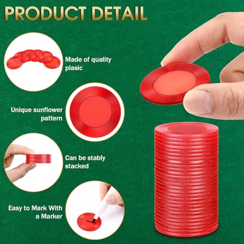 Leitee 500 Pcs Plastic Poker Chips 38 mm Interlocking Game Chips Lightweight Poker Chip Set Tokens Bingo Chips Blank Casino Counting Chips Bulk for Adults Counting Reward Card (Transparent Red)