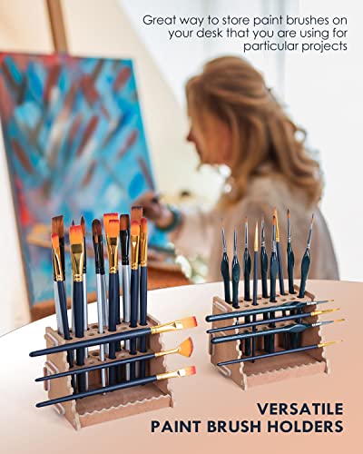 tinctor Wooden Paint Brush Holder for 44 Brushes - Desk Stand Paintbrush Organizer, Holding Rack for Pens, Paint Brushes, Colored Pencils, Markers