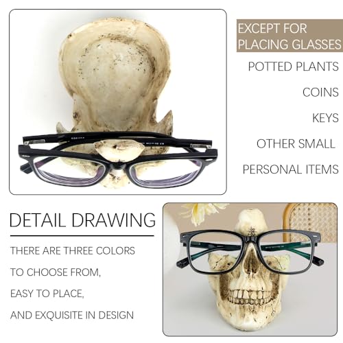 Mrlikale Skull Glasses Stand Holder, Creative Eyeglasses Holder, Sunglasses Spectacle Display Rack, Key Holder Resin Sculptures for Entryway, Home, Office, Desk, Nightstand (White)