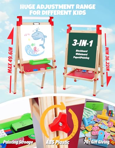 JOYOOSS Easel for Kids Art Easel Kids Easels for Toddlers,Wooden Kid Easel with Paper Roll - Adjustable Magnetic Double Sided, Toddler Art Easel for Toddlers 2-4 Years and Art Easel for Kids Ages 4-8