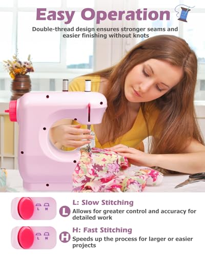 Gleamkid Portable Sewing Machine, Mini Sewing Machine for Beginners with 2 Speed Control, Extension Table, LED Light, Foot Pedal, DIY Home Sewing Kit with Accessories and Tools