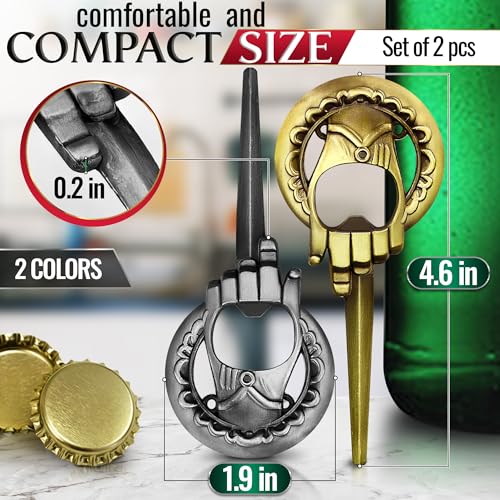 2Pcs Hand of The King Pin Beer Bottle Opener Keychain for Men - Church Key Can Opener Key Chain Bottle Opener Gift Church Key Bottle Opener Bartender - Beer Opener Keychain Bar Key for Bartenders