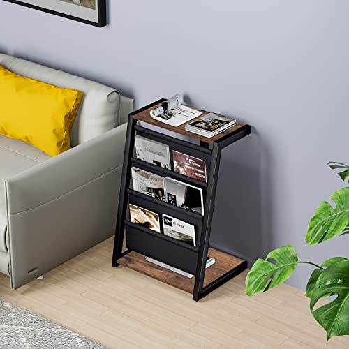 JOIN IRON Storage Bookshelf, Detachable Brochure Display Stand, Floor-Standing Magazine Rack with 4 Pockets, Newspaper Stand Easy to Move Easy to Assemble Compartments for Living Room