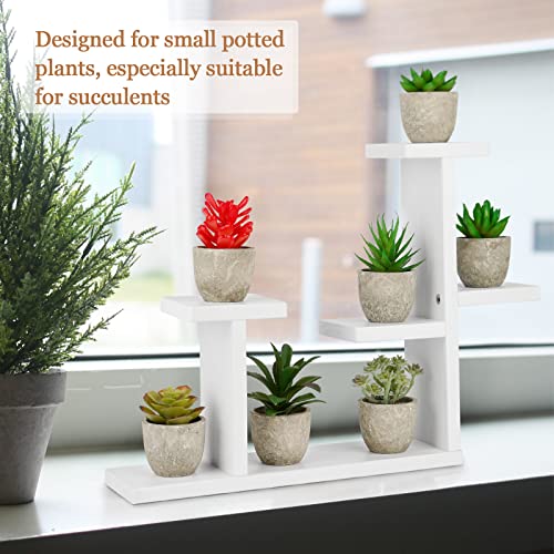 Exttlliy Wooden DIY Mini Tabletop Plant Stand Multi-Layer Concise Desktop Planter Holder for Home Office Decorative (White)