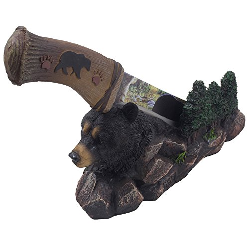 Decorative Black Bear Hunting Knife on Display Stand with Stainless Steel Blade As Rustic Cabin and Lodge Decor Daggers & Knives for Mantel or Shelf Decorations As Gifts for Hunters and Outdoorsmen