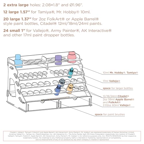 Plydolex Wooden Craft Paint Storage Rack with 58 Holes for Paint Bottles - Hand Craft Paint Holder Rack with 4 Miniature Stands and Removable Upper Shelf - Paint Organizer for Miniature Paint Set