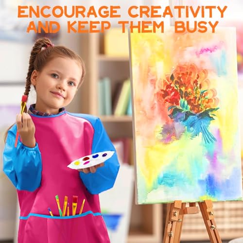 POPYOLA Acrylic Paint Set for Kids, Non Toxic Kids Painting Set with Tabletop Easel, Acrylic Paints, Smock, Canvases, Wooden Stencils, Brushes, Painting Kit Gift for Beginner Student Toddlers