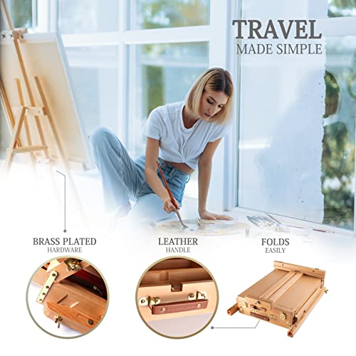 French Easel Acrylic Painting Set, Deluxe Artist Supplies Kit w/Coronado Style Wooden Field & Studio Sketch Box Easel, Stretched & Panel Canvases, Professional Paint, Premium Brushes, Knives, Palettes