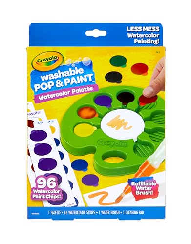 Crayola Watercolor Pop & Paint Palette, Washable Paint Kit, Less Mess Watercolor Paint Set for Kids, Toddler Stocking Stuffers & Gifts