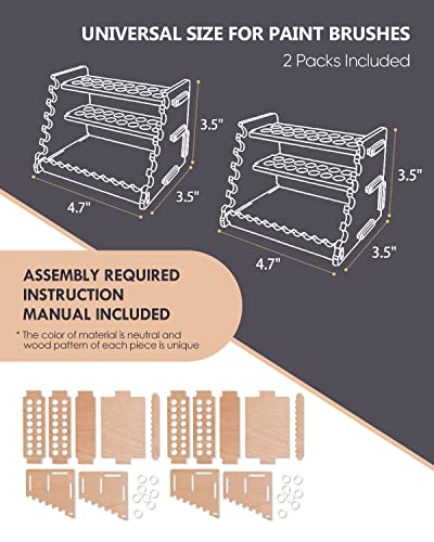 tinctor Wooden Paint Brush Holder for 44 Brushes - Desk Stand Paintbrush Organizer, Holding Rack for Pens, Paint Brushes, Colored Pencils, Markers