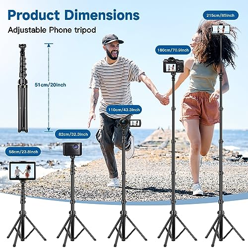 Phone Tripod Stand, 85" Tall Cellphone Tripod with Gooseneck Remote, Flexible Tripod Stand for iphone, Portable Phone Stand Tripod for Recording, Compatible with iPhone 14 13 12 pro Android Cell phone