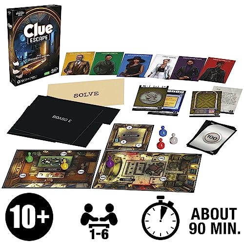 Clue Escape: The Midnight Hotel Board Game, Clue Escape Room Game, 1-Time Solve Mystery Games, Family Games for Ages 10+, 1-6 Players, 90 Mins. Avg.