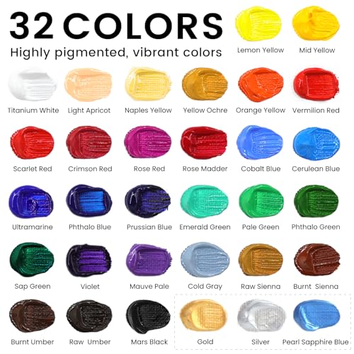 ARTALLY Acrylic Paint Set for Adults & Kids, 67 Pcs Canvas Painting Kits, 32 Colors Acrylic Paint (22ML),Table Easel,Brushes,Canvas, Art Painting Supplies Kit for Students,Artists,Beginners