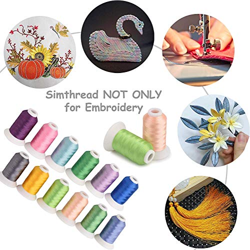 Simthread 63 Brother Colors Polyester Embroidery Machine Thread Kit 40 Weight for Brother Babylock Janome Singer Pfaff Husqvarna Bernina Embroidery and Sewing Machines 550Y