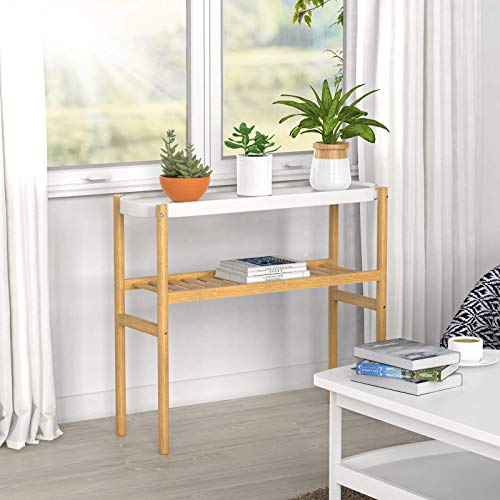 Wisuce Bamboo Shelf Indoor, 2 Tier Window Tall Stand Table for Multiple Plants…