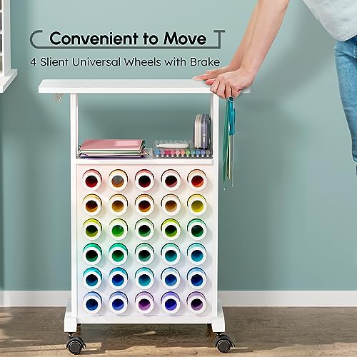 𝐂𝐫𝐚𝐟𝐢𝐭 Organizers and Storage for Cricut Machines, Rolling Craft Storage Cart with 30 Vinyl Roll Holders, Crafting Table Organization Workstation for Craft Room Home, Compact Removable