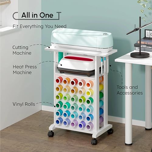 𝐂𝐫𝐚𝐟𝐢𝐭 Organizers and Storage for Cricut Machines, Rolling Craft Storage Cart with 30 Vinyl Roll Holders, Crafting Table Organization Workstation for Craft Room Home, Compact Removable