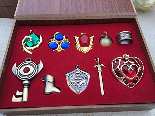 Andrew Jas Unisex The Legend of Zelda Twilight Princess & Hylian Shield & Master Sword finest collection sets keychain/necklace/jewelry series (Red-10set)