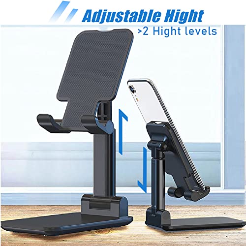 OGMAPLE Phone Holder for Desk, MT-6 Cell Phone Stand for Desk Universal Cellphone Stand Holder Foldable & Height Adjustable Compatible Under 8” Device, with Silicone Mat, Black