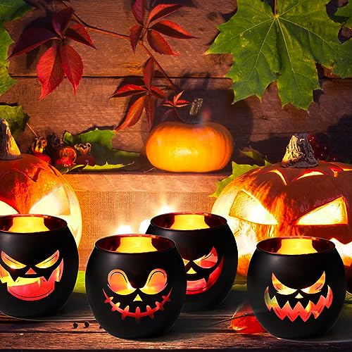 Black Halloween Table Centerpieces Candle Holders 6PCS, Jack O Lantern Tealight Votive Candle Holders, Indoor Halloween Decorations for Mantel Coffe Table Decor