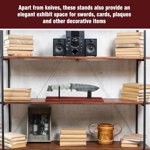 Yookeer 2 Pcs Wood Knife Display Stand Blade Knife Collection Display Stand Holder Wood Fixed Knife Stand for Home Kitchen Rustic Decor Collection Display, Knife Not Included