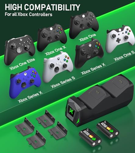 Upgraded Controller Charger Station with 2x5520mWh Rechargeable Battery Packs for Xbox One/Series X|S Controller,Dual Charging Dock for Xbox One Controller Battery Pack with 4 Battery Covers for Xbox