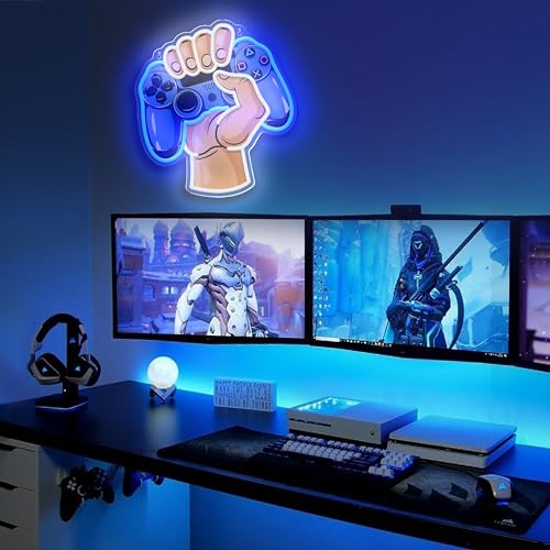 Game Controller Neon Sign for Gamer Room Decor USB Powered Dimmable LED Game Neon Lights for Boys Teen Bedroom Decorations, Game Room Accessories Wall Decor Birthday Gifts(White)