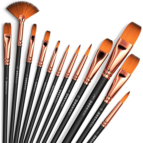 Professional Artist Paint Brush Set of 12 - Painting Brushes Kit for Kids, Adults Fabulous for Canvas, Watercolor & Fabric - for Beginners and Professionals - Great for Water, Oil or Acrylic Painting