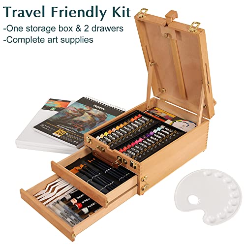 VISWIN Deluxe Acrylic Paint Set, 74 Pcs Complete Art Supplies with Tabletop Sketch Box Easel, 48 Colors Acrylic Paints, Canvas, Paint Brushes, Painting Kit for Adults, Art Set for Artists, Beginners