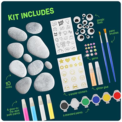 Dan&Darci Kids Rock Painting Kit - Glow in The Dark - Arts & Crafts Easter Gifts for Boys and Girls Ages 6-12 - Craft Activities Kits - Creative Art Toys for 6, 7, 8, 9, 10, 11 & 12 Year Old Kids