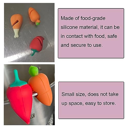 NentMent 6 Pack Pot Lid Lifter Silicone Heat Resistant Spill Proof Pan Cover Stand Holder Clip Steam Releaser Stopper for Soup Pots Kitchen Gadgets (Carrot, Pepper, Chicken Leg 3 Style)