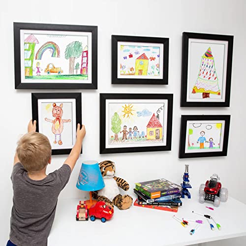 Q.Hou Kids Artwork Frames Changeable Wood 2 Pack Display 8.5x11, Kids Art Frames Front Opening Holds 50, Black, Great for Kids Drawings, Children Art Projects, Schoolwork -QH-KF2012BK-10125(2PK)