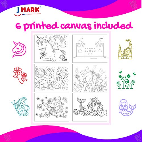 J MARK Pain Set for Kids – Acrylic Kids Painting Kit with Storage Bag, Washable Paints, Easel, Canvases, Brushes and More, Complete Kids Painting Set