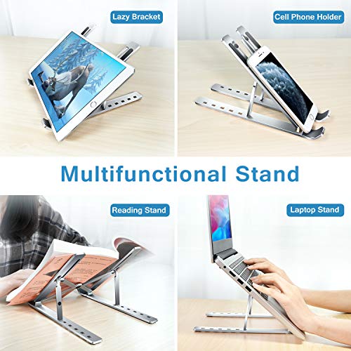 ivoler Laptop Stand, Laptop Holder Riser Computer Tablet Stand, 6 Angles Adjustable Aluminum Ergonomic Foldable Portable Desktop Holder Compatible with 10-15.6” MacBook,iPad, HP, Dell, Lenovo Silver