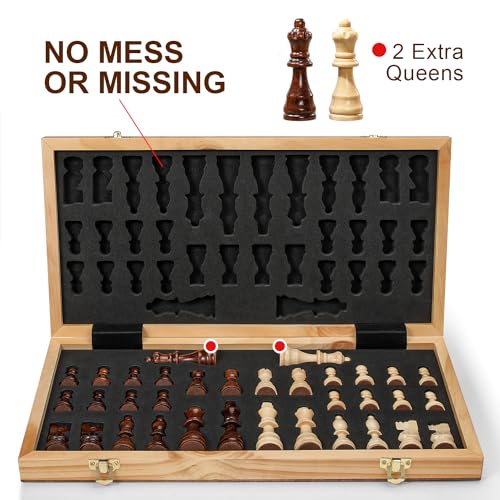 Magnetic Chess Board Set for Adults & Kids, 15" Wooden Folding Chess Boards, Handcrafted Portable Travel Chess Game with Pieces Storage Slots