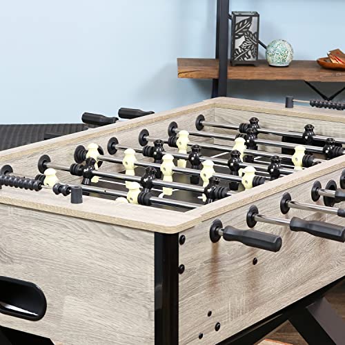 Sunnydaze Delano 54.5-Inch Indoor Foosball Table Adult Size - Soccer Game Table for Kids and Adults with 2 Balls - Gray Distressed Wood Look