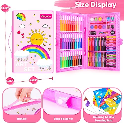 iBayam Art Supplies, 149-Pack Drawing Kit Painting Art Set Art Kits Gifts Box, Arts and Crafts for Kids Girls Boys, with Coloring Book, Crayons, Pastels, Pencils, Watercolor Pens (Pink)