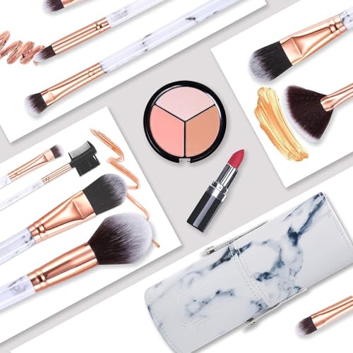 DUAIU Makeup Brushes Set Make Up Brushes Professional 15Pcs Marble Makeup Brush Set for Foundation Powder Concealers and Eyeshadow with Exquisite Marble Bucket Gift Box…